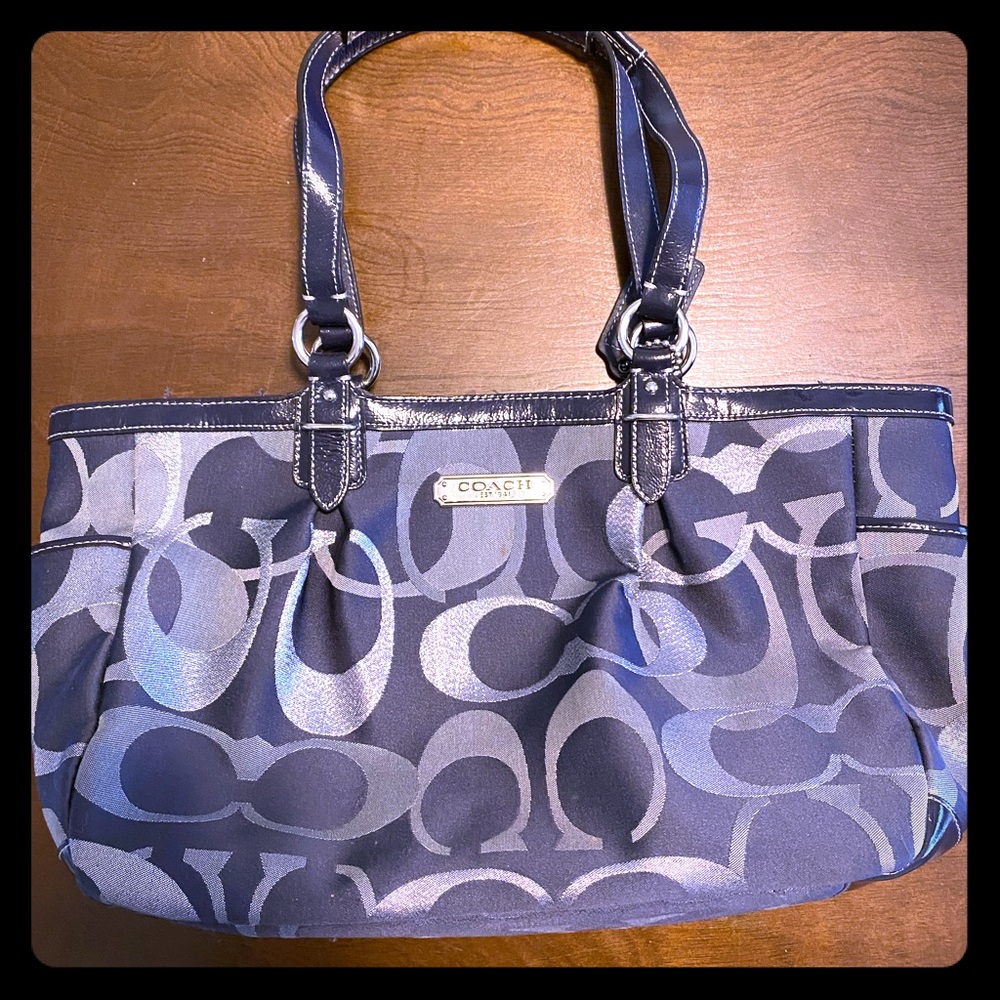 Medium/large blue & silver Coach purse